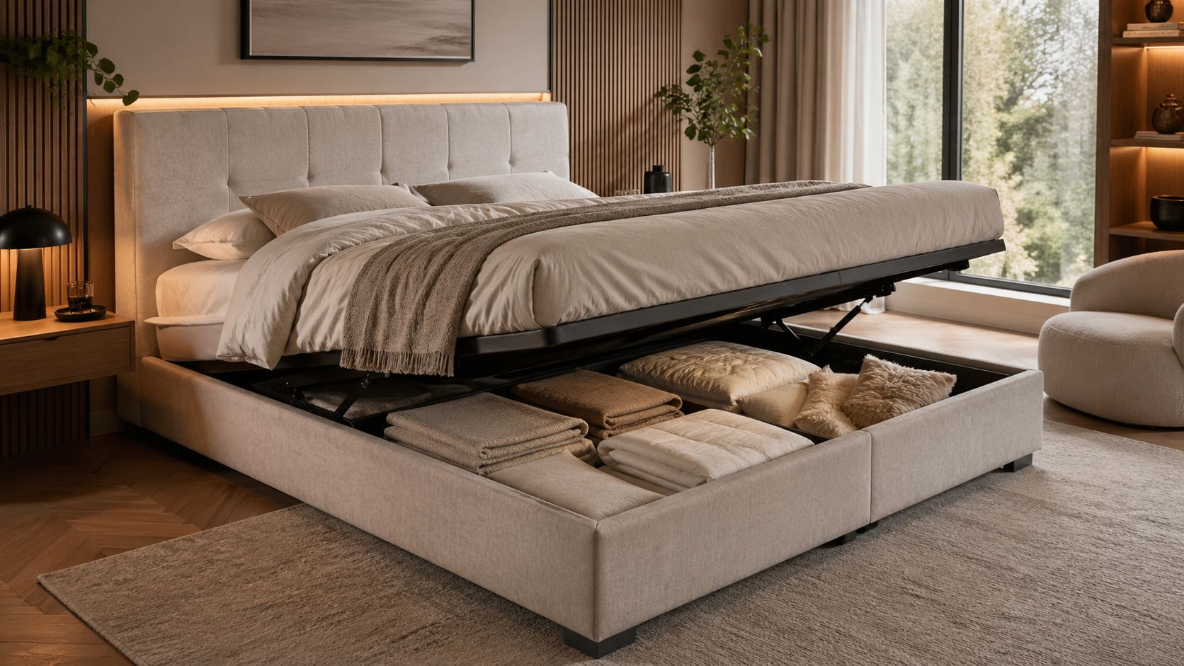een boxspring met opbergruimte